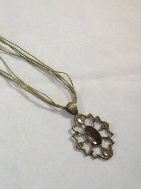 Vintage-Inspired Olive Green Stone Pendant Necklace Lia Sophia